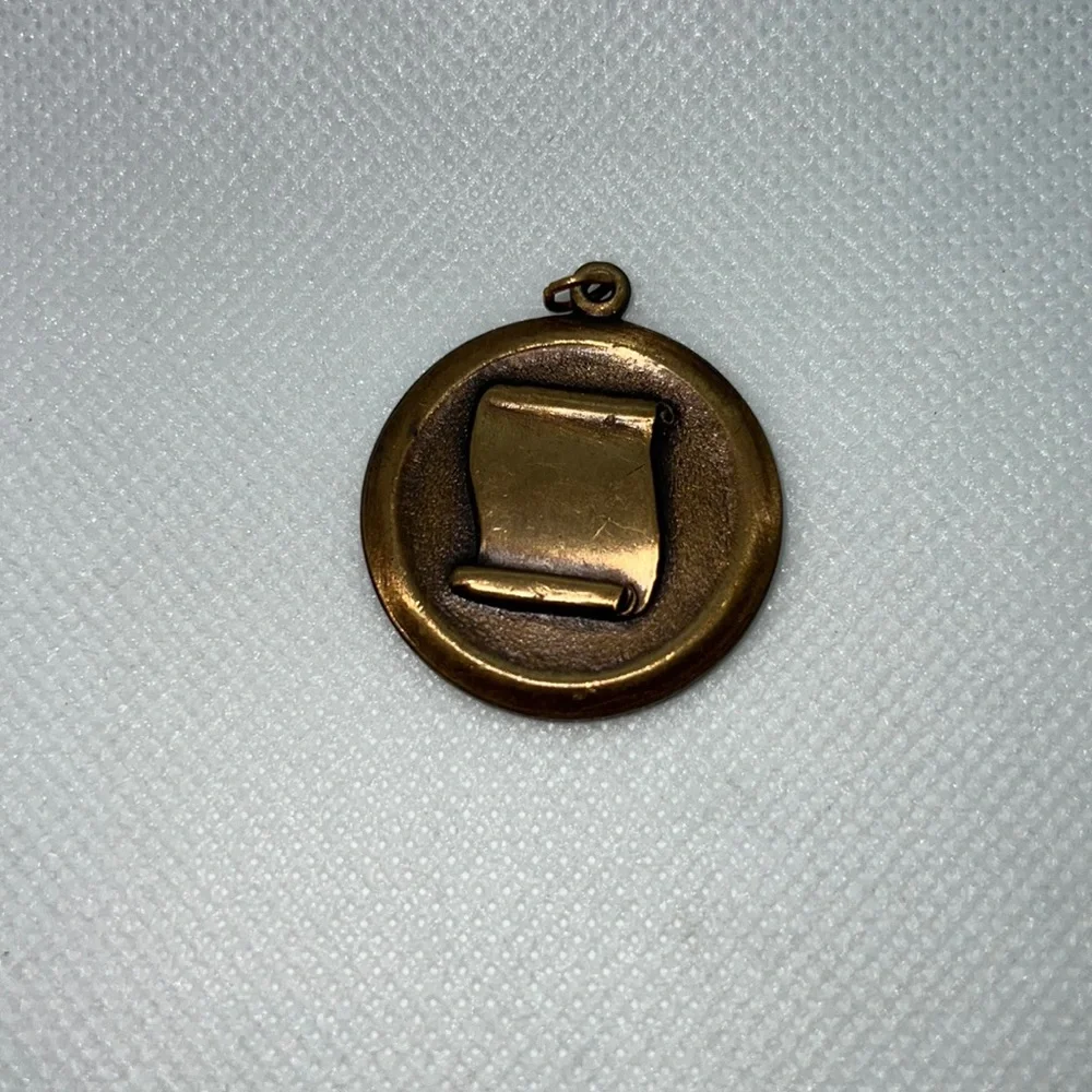 SCROLL / DIPLOMA PENDANT NECKLACE MEDAL BRONZE TONE CHARM